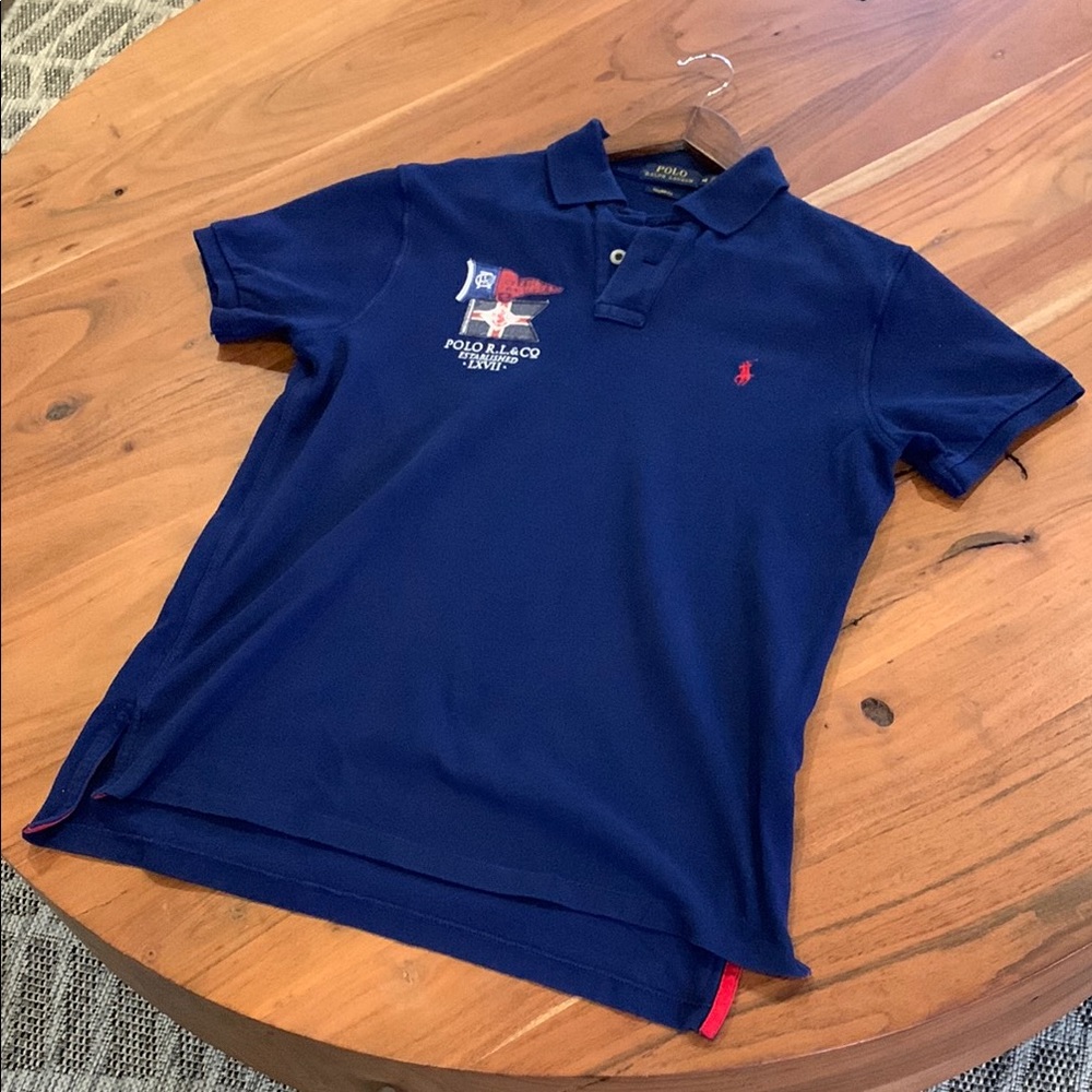 Used Rare Polo by Ralph Lauren Men's Blue Polo with Red Logo - Picture 3 of 9
